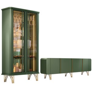 Kit Aparador Buffet Bar Living Santiago com Cristaleira Adega Síria B01 Verde Pistache - Lyam Decor 