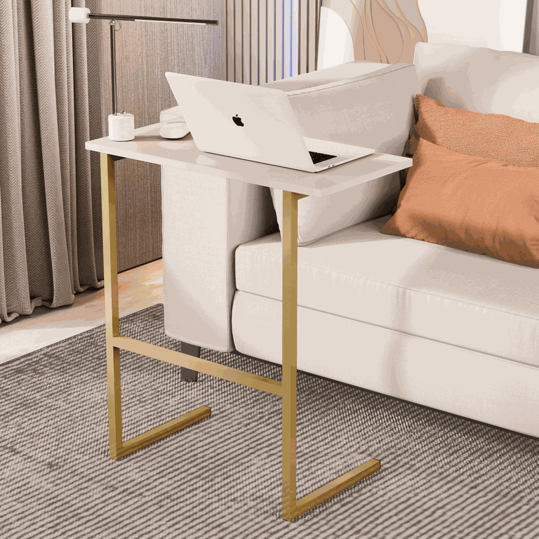 Mesa Suporte Home Office Bancada para Computador Notebook com Pés de Ferro Thor - Pérola/dourado