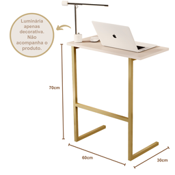 Mesa Suporte Home Office Bancada para Computador Notebook com Pés de Ferro Thor - Pérola/dourado - 3