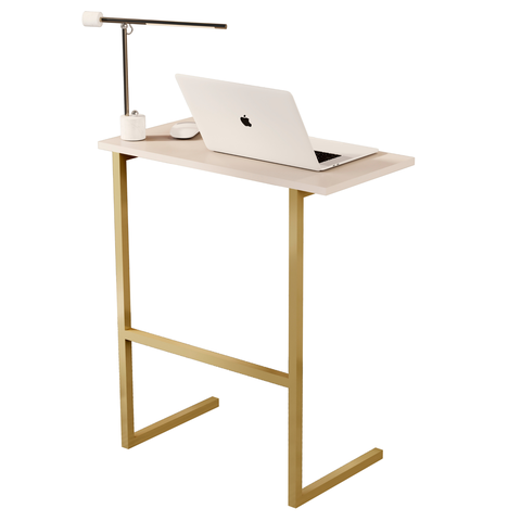 Mesa Suporte Home Office Bancada para Computador Notebook com Pés de Ferro Thor - Pérola/dourado