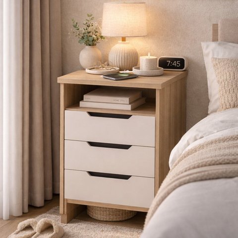 Mesa de Cabeceira 3 Gavetas 100% MDF Barcelona Marrom