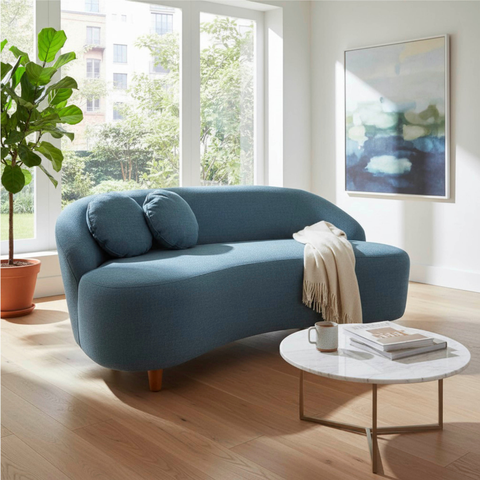 Namoradeira Sofá Feijão Cancún 130cm Orgânica Linho Azul