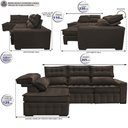 Ver imagem 2 de Sofá de Canto Direito 2.65x2.30m Retrátil e Reclinável com Molas Ensacadas Cama inBox Nobre Caf