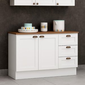 Balcão Cozinha Genialflex Provençal Branco com Tampo Ébano