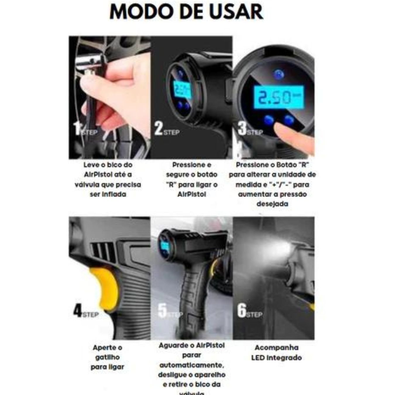 Compressor de Ar Elétrica Multifuncional Painel Lcd - 5