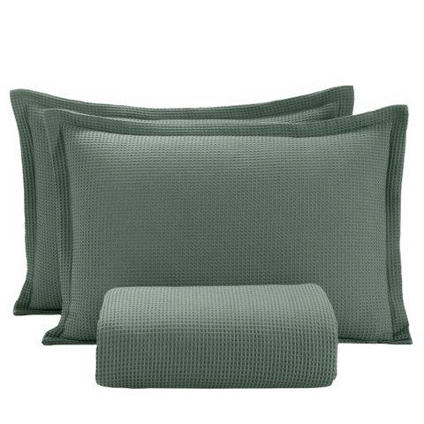 Kit Colcha Casal Piquet Verde 100% Algodão 3 Peças Dohler