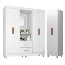 Ver imagem 1 de Guarda Roupa Casal Capela com Armário Multiuso Lite Branco Brilho - Móveis Leão