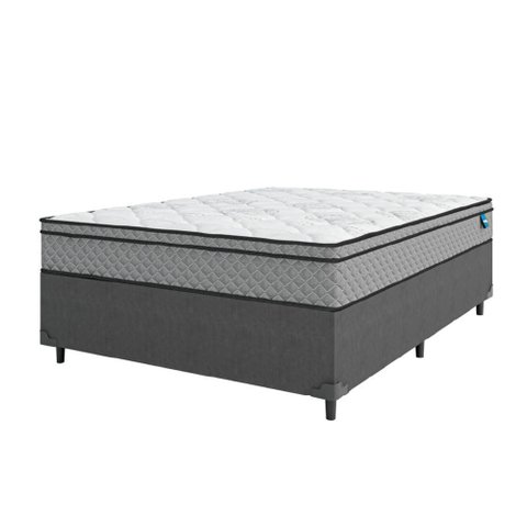 Cama Box Casal Colchão Molas Ensacadas Mirage 138X188X62Cm Cinza/Branco