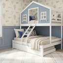 Ver imagem 2 de Treliche Casal/ Solteiro Casinha Dos Sonhos Madeira Maciça Branco/ Azul Housin