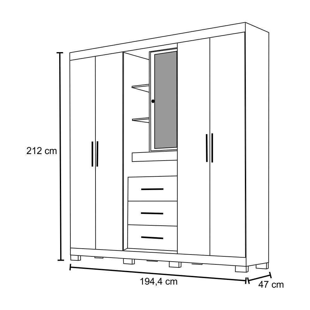 Guarda Roupa Eldorado 195cm 5 Portas Castanho Off White com Espelho Moval - 4