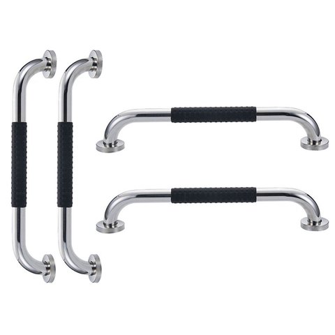 Barra de Apoio 30cm Inox Kit 4 Unidades Superficie Antiderrapante Banheiro Box Idoso Criança Gestant