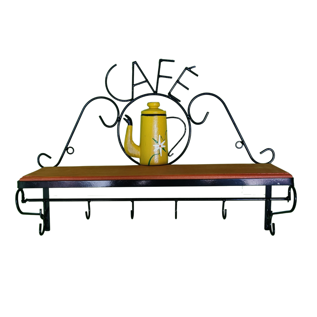 Prateleira de Café Porta Tempero 60cm Tema Bule Amarelo Sudeste Rústico