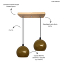 Ver imagem 2 de Luminária Pendente Cúpula Bola Suporte Madeira Pinus – Soquete E-27 – Abf Luminárias:dourado
