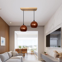 Ver imagem 3 de Luminária Pendente Cúpula Bola Suporte Madeira Pinus – Soquete E-27 – Abf Luminárias:dourado