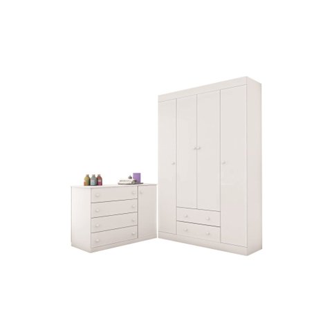 Jogo Quarto Infantil Guarda-Roupa e Cômoda Branco - Phoenix