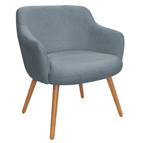 Poltrona de Sala Decorativa Jade Pés Palito Castanho Bouclê Azul Claro - Casaepoltrona