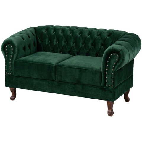 Namoradeira Chesterfield Duque 2 Lugares em Veludo:Veludo Verde Escuro