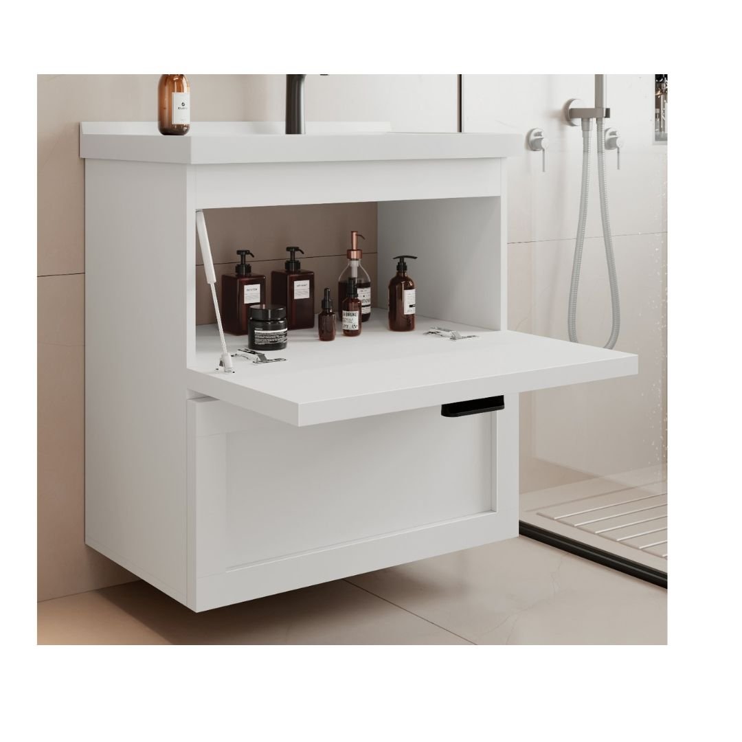 Ver imagem 4 de Kit Armario Banheiro C/bancada Sintética Provençal 66 Branco