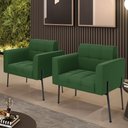 Ver imagem 2 de Poltrona Pé de Ferro Preto para Sala Kit 2 Elisa Suede D03 - D'Rossi Verde