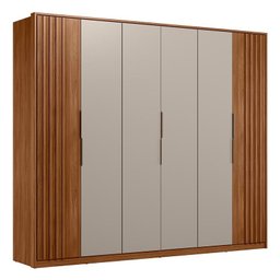 Guarda Roupa Casal Atrice Ripado 6 Portas Nogueira/nude Prime - Demartêz - 1 Guarda Roupa Casal Atrice Ripado 6 Portas Nogueira/nude Prime - Demartêz - 1