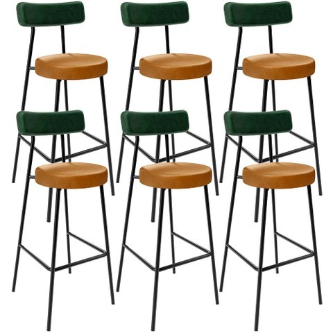 Kit 6 Banquetas Alta Cozinha Sala Jantar Milão L02 Facto Verde Musgo Couríssimo Whisky - Lyam Decor