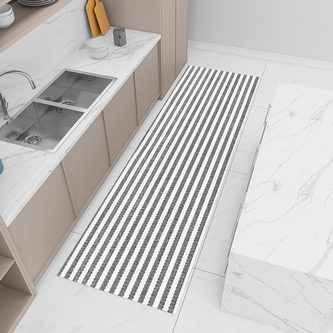 Tapete Passadeira Cozinha Corredor 2,00m X 0,60m Rústico Elegante Antiderrapante Listrado Preto