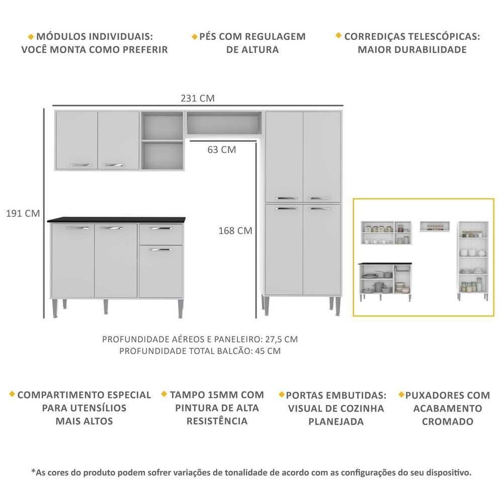Cozinha Compacta com Armário e Balcão Xangai Multimóveis VM2840 Branca - 2