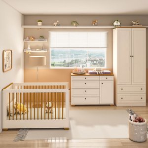 Quarto de Bebê Completo 1 Berço 1 Cômoda e 1 Guarda Roupa 2 Portas Baby Ananda Casatema