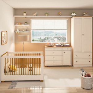 Quarto de Bebê Completo 1 Berço 1 Cômoda e 1 Guarda Roupa 2 Portas Baby Ananda Casatema