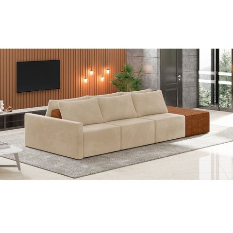 Sofá Ilha 3 Lugares Living 312cm Modulado para Sala Lary Veludo K01 - D’Rossi