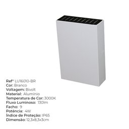 Kit 2 Arandela 9 Fachos 4w 3000k Ip65 Branco Moderno Bivolt - 4