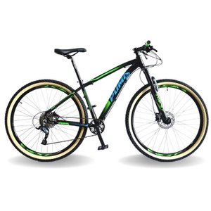 BICICLETA 29 PUMABIKE LINCE 9V STEEZ, FREIO HID, K7, SUSP TRAVA GUIDÃO, PRETO VERDE E AZUL, 17