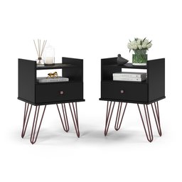 Kit Com 2 Mesas De Cabeceira Com 1 Gaveta Para Quarto Decorativo Retrô Bill Preto - 1 Kit Com 2 Mesas De Cabeceira Com 1 Gaveta Para Quarto Decorativo Retrô Bill Preto - 1