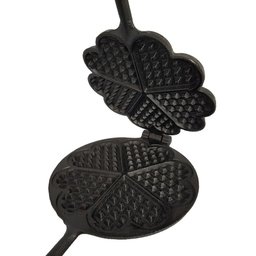 Forma Waffle Ferro Fundido Cabo Madeira Fogão a Lenha 16cm - 2