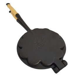 Forma Waffle Ferro Fundido Cabo Madeira Fogão a Lenha 16cm - 1