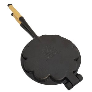 Forma Waffle Ferro Fundido Cabo Madeira Fogão a Lenha 16cm