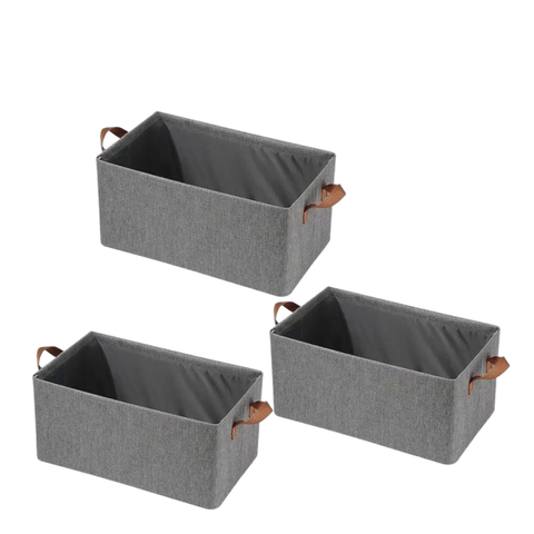 Kit 3 Caixas Organizadora Dobrável 47x28x20cm Multiuso Cinza para Roupas e Brinquedos