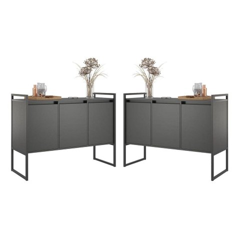 Buffet Serra Clara 3 Portas 2 Unidades Industrial Preto