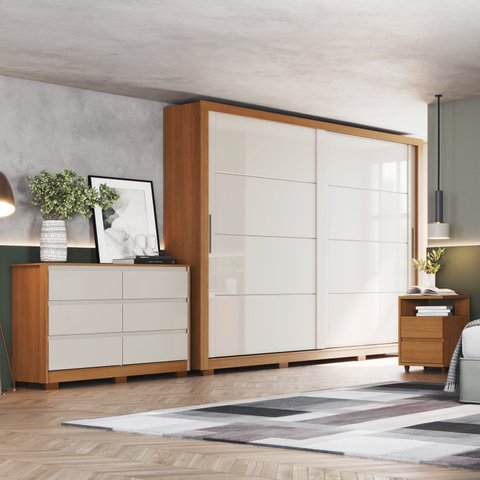 Conjunto Quarto Adulto Guarda-Roupa + Cômoda + Mesa de Cabeceira Palace