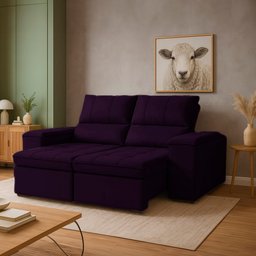 Sofá Retrátil Reclinável 2 Lugares 1,90m Boni Veludo Roxo - 2