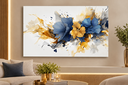 Ver imagem 3 de Quadro Decorativo Elegante Floral Azul Dourado Abstrato Sala Quarto 60x90