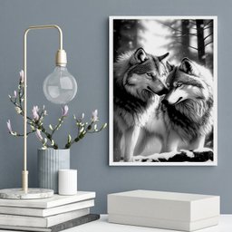 Quadro Casal de Lobos - Preto e Branco 45x34cm:madeira Preta - 1 Quadro Casal de Lobos - Preto e Branco 45x34cm:madeira Preta - 1