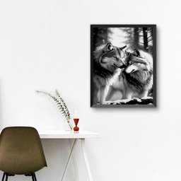 Quadro Casal de Lobos - Preto e Branco 45x34cm:madeira Preta - 2 Quadro Casal de Lobos - Preto e Branco 45x34cm:madeira Preta - 2