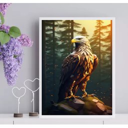 Quadro Arte Geométrica Águia 33x24cm - com Vidro:moldura Preta - 2