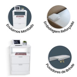 Mesa de Cabeceira Branca 2 Gavetas e 1 Nicho Mesinha para Quarto Lateral da Cama Estilo Cômoda - 4