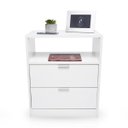 Ver imagem 1 de Mesa de Cabeceira Branca 2 Gavetas e 1 Nicho Mesinha para Quarto Lateral da Cama Estilo Cômoda