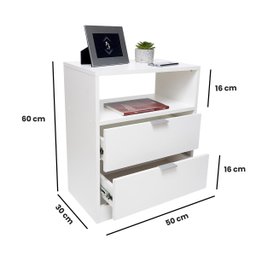 Mesa de Cabeceira Branca 2 Gavetas e 1 Nicho Mesinha para Quarto Lateral da Cama Estilo Cômoda - 2