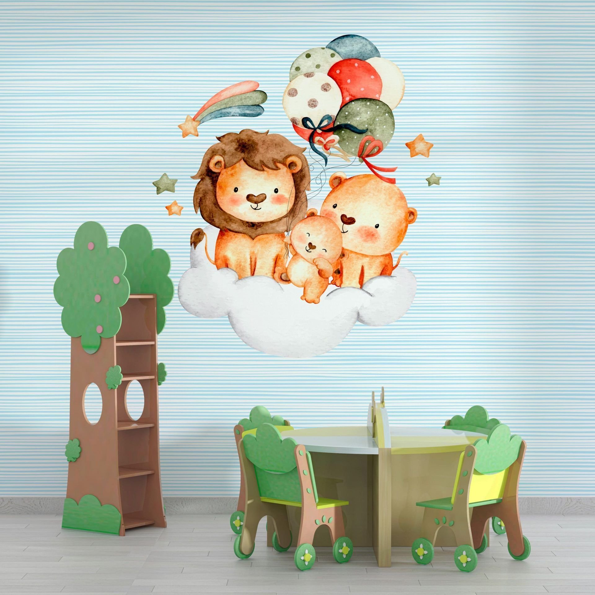 Papel de Parede Adesivo Menino Safari Familia Leão 2 - Painel - 1