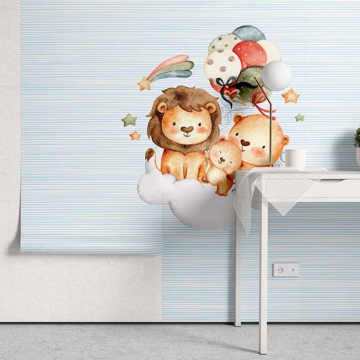 Papel de Parede Adesivo Menino Safari Familia Leão 2 - Painel - 2