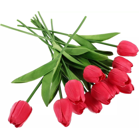 Arranjo Buque Tulipas Artificial Realista 9 Flores Vermelhas